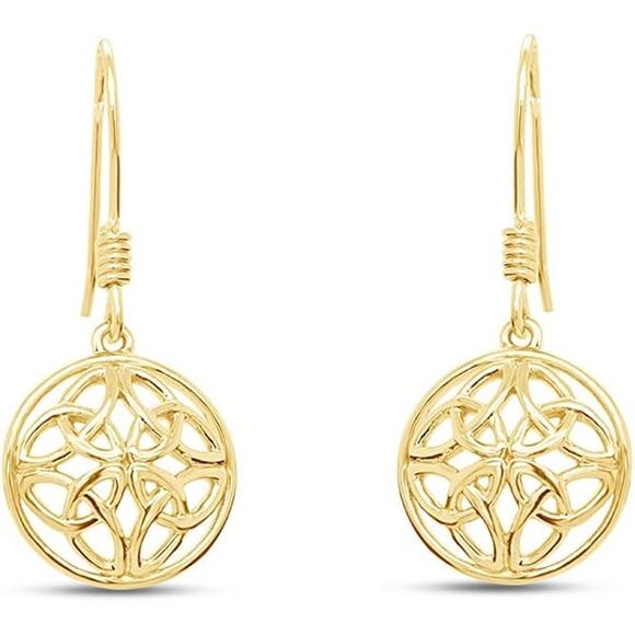 Celtic Knot Round Drop Earrings In 14K Gold Over Sterling Silver - Picture 1 of 4